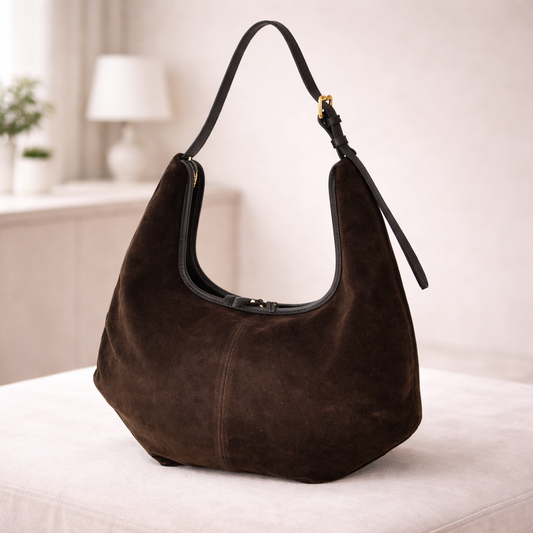 Torebka zamszowa Laura Biaggi hobo, duża torebka damska, naturalny zamsz