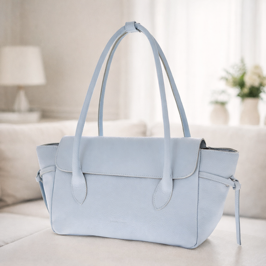 Torebka skórzana niebieska Laura Biaggi, torebka damska, naturalna skóra