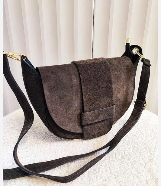 Torebka zamszowa czekoladowa listonoszka, damska torebka, Naturalny zamsz