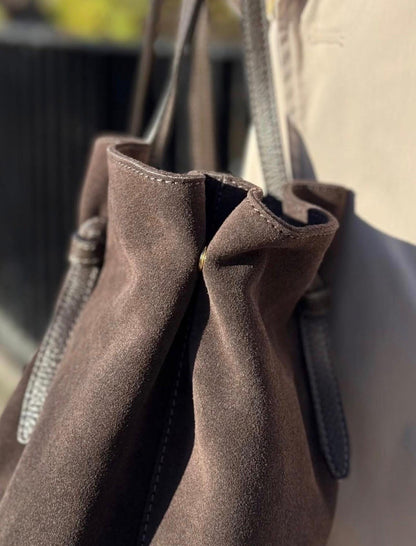 Duża torebka zamszowa czekoladowa, torebka brązowa damska , naturalny zamsz